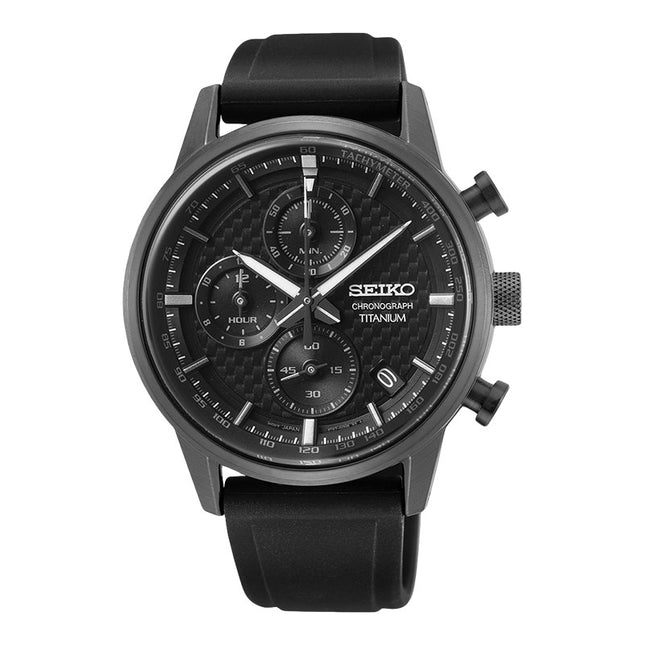 Seiko Chronograph SSB393P1 Titanium Discover More Black Dial Black Silicone Strap