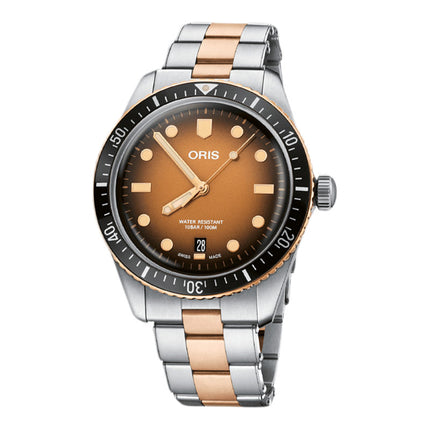 Oris Diver 01-733-7707-4356-07-8-20-17 Sixty-Five Brown Dial Dual Tone Metal Strap
