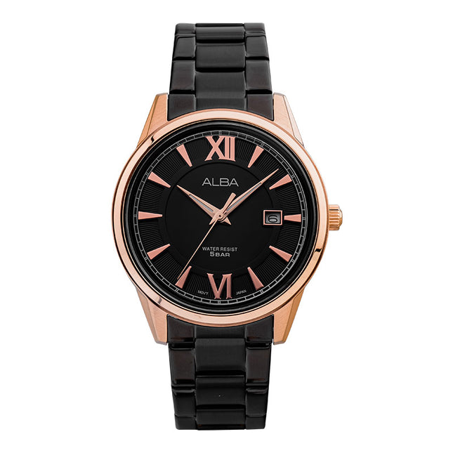 Alba Prestige AS9P42X1 Men Black Dial Black Stainless Steel Strap