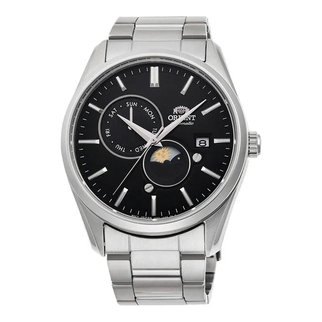 Orient Classic RA-AK0307B Automatic Sun & Moon Black Dial Stainless Steel Strap