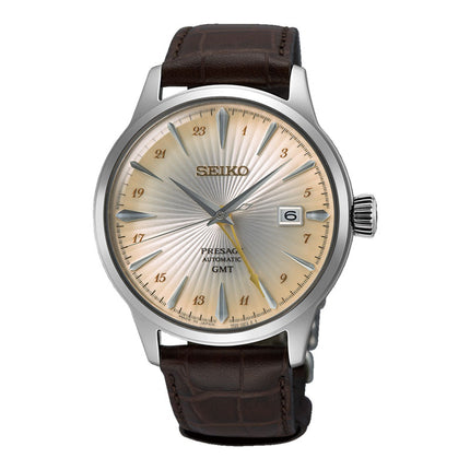 Seiko Presage SSK041J1 Cocktail Time GMT Acacia Ivory Dial Brown Leather Strap