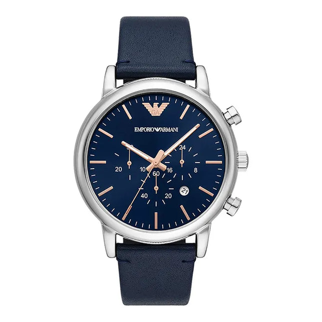 Emporio Armani Chronograph AR11451 Men Blue Dial Blue Leather Strap