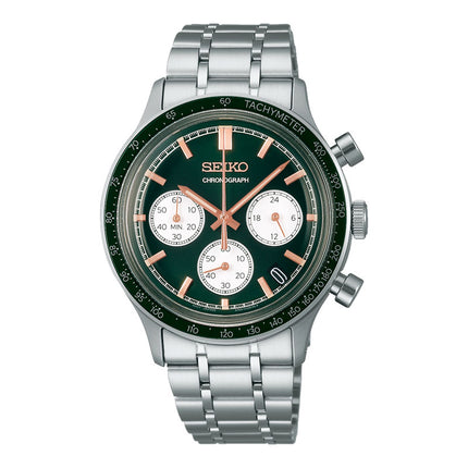 Seiko Chronograph SSB481P1 Men Discover More Reverse Panda Green Dial Stainless Steel Strap