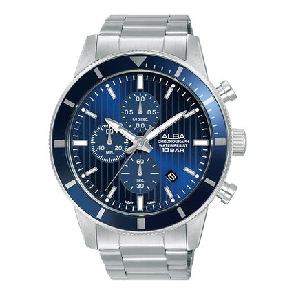 Alba Active AM3955X1 Chronograph Men Blue Patterned Dial Stainless Steel Strap