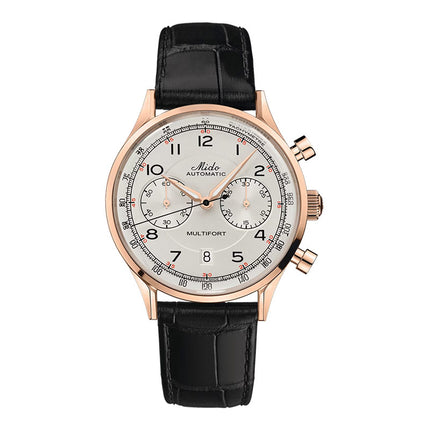 MIDO Multifort M040.427.36.262.00 Patrimony Chronograph Automatic Ivory Dial Black Leather Strap