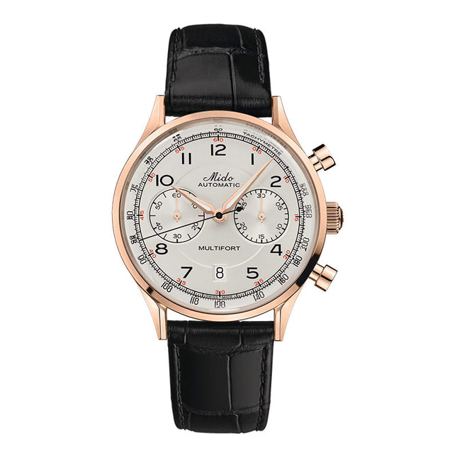 MIDO Multifort M040.427.36.262.00 Patrimony Chronograph Automatic Ivory Dial Black Leather Strap