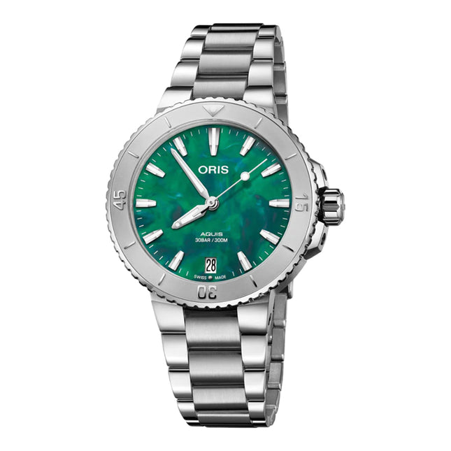 Oris Aquis Date X Bracenet 01-733-7770-4137-07-8-18-05P Ladies Green Dial Stainless Steel Strap
