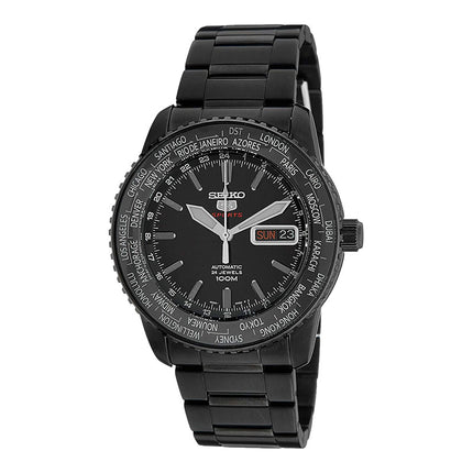 Seiko 5 Sports SRP129K1 World Time Automatic Black Dial Black Stainless Steel Strap