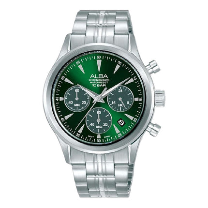 Alba AT3K49X1 Men Chronograph Green Dial Stainless Steel Strap