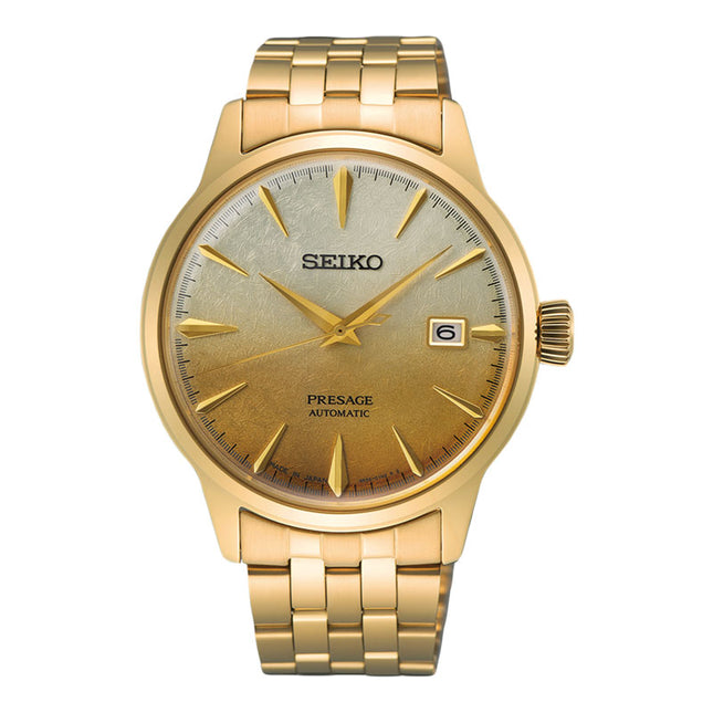 Seiko Presage SRPK46J1 Cocktail Time Gloss Finish Gold Dial Gold Stainless Steel Strap