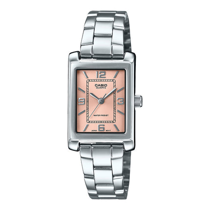 Casio General LTP-1234DD-4ADF Tank Ladies Pink Dial Stainless Steel Band
