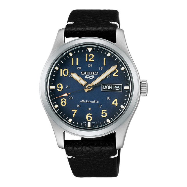 Seiko 5 Sports SRPG39K1 Field Specialist Style Automatic Blue Dial Black Leather Strap