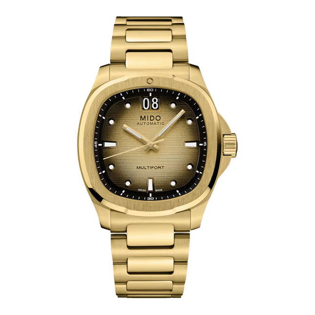 MIDO Multifort TV Big Date M049.526.33.021.00 Champagne Dial Gold St Steel Strap + Extra Strap