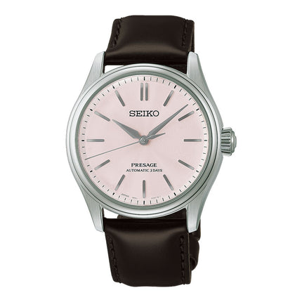 Seiko Presage Classic HCC003J1 Tomioka Silk Sakura Pink Dial Brown Leather Strap