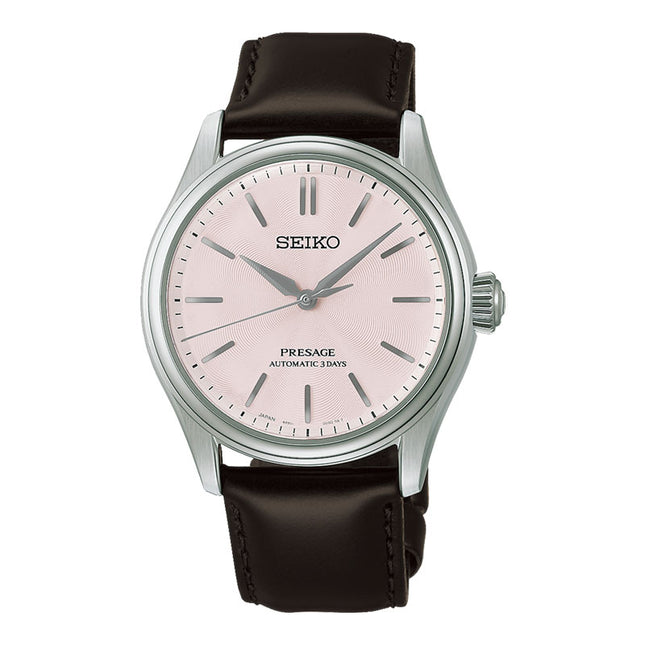 Seiko Presage Classic HCC003J1 Tomioka Silk Sakura Pink Dial Brown Leather Strap