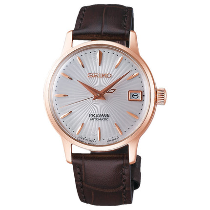 Seiko Presage SRP852J1 Automatic Bellini Cocktail Ladies Series Silver Dial Brown Leather Strap