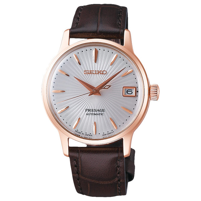 Seiko Presage SRP852J1 Automatic Bellini Cocktail Ladies Series Silver Dial Brown Leather Strap