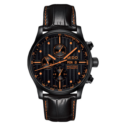 MIDO Multifort M005.614.36.051.22 Chronograph Automatic Black Dial Black Leather Strap