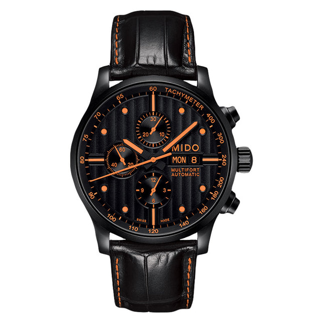 MIDO Multifort M005.614.36.051.22 Chronograph Automatic Black Dial Black Leather Strap