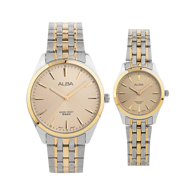 Alba ARX134X1_ARX114X1 Couple Gold Dial Dual Tone Stainless Steel Strap