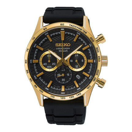Seiko Chronograph SSB446P1 Essentials Black Dial Black Silicone Strap