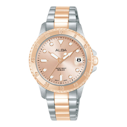Alba Active AG8Q34X1 Ladies Light Pink Dial Dual Tone Stainless Steel Strap