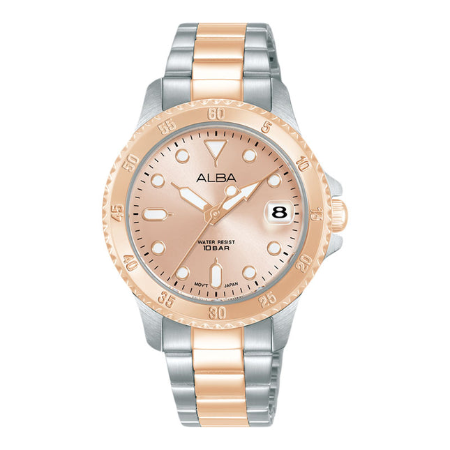 Alba Active AG8Q34X1 Ladies Light Pink Dial Dual Tone Stainless Steel Strap