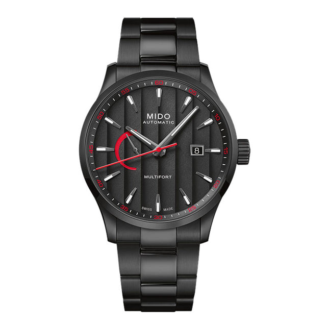 MIDO Multifort M038.424.33.051.00 Power Reserve Black Dial Black Stainless Steel Strap
