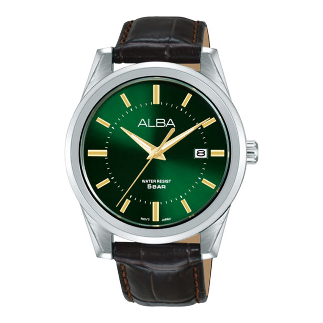 Alba AS9V69X1 Men Green Dial Brown Leather Strap