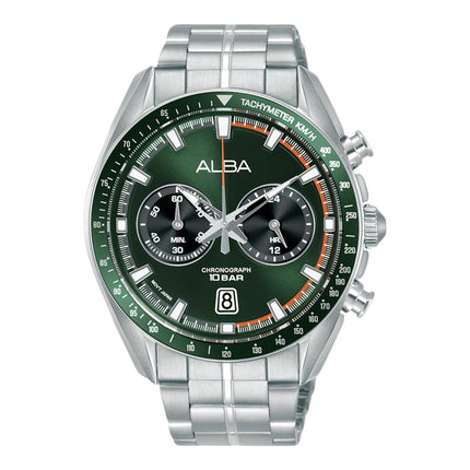 Alba Signa A4B019X1 Chronograph Men Green Dial Stainless Steel Strap