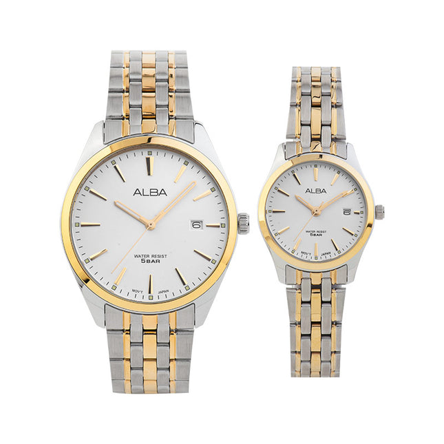 Alba AH7BN2X1_AS9Q96X1 Couple Silver Dial Dual Tone Stainless Steel Strap