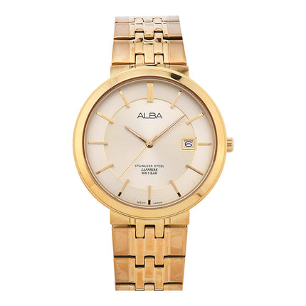 Alba Prestige AS9D74X1 Men Champagne Dial Gold Stainless Steel Strap