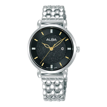 Alba Fashion AH7DT3X1 Ladies Black Dial Stainless Steel Strap