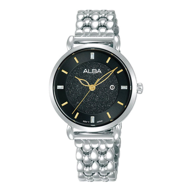 Alba Fashion AH7DT3X1 Ladies Black Dial Stainless Steel Strap