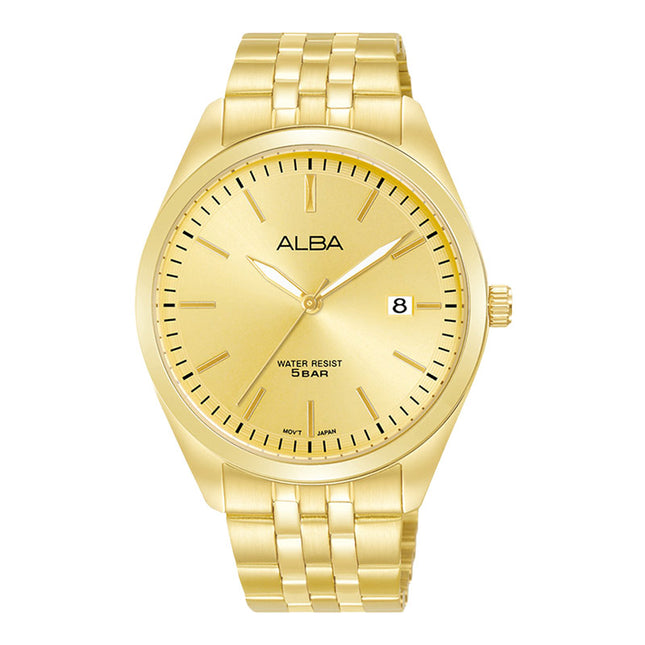 Alba Prestige AS9S08X1 Men Gilt Dial Gold Stainless Steel Strap