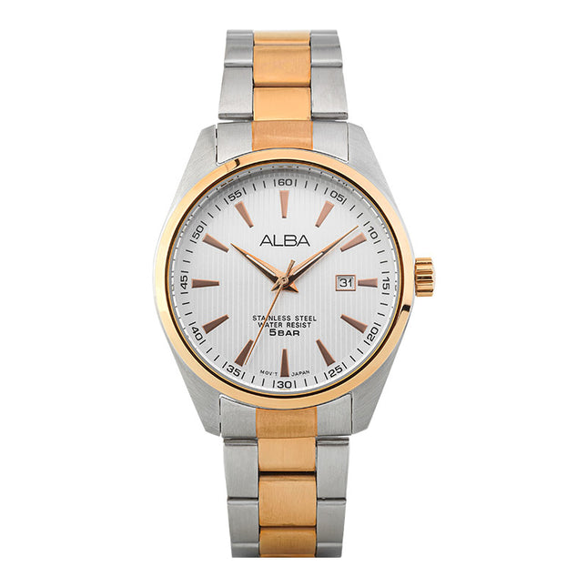 Alba Fashion AG8394X1 Men Silver Dial Dual Tone Stainless Steel Strap