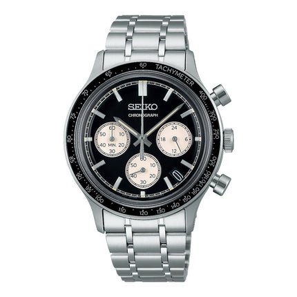 Seiko Chronograph SSB479P1 Men Discover More Reverse Panda Black Dial Stainless Steel Strap