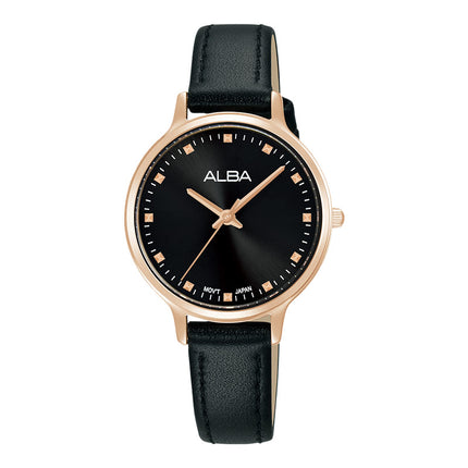 Alba Fashion ARX152X1 Ladies Black Dial Black Leather Strap