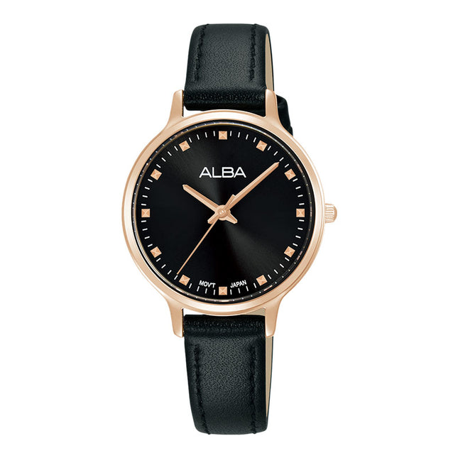 Alba Fashion ARX152X1 Ladies Black Dial Black Leather Strap