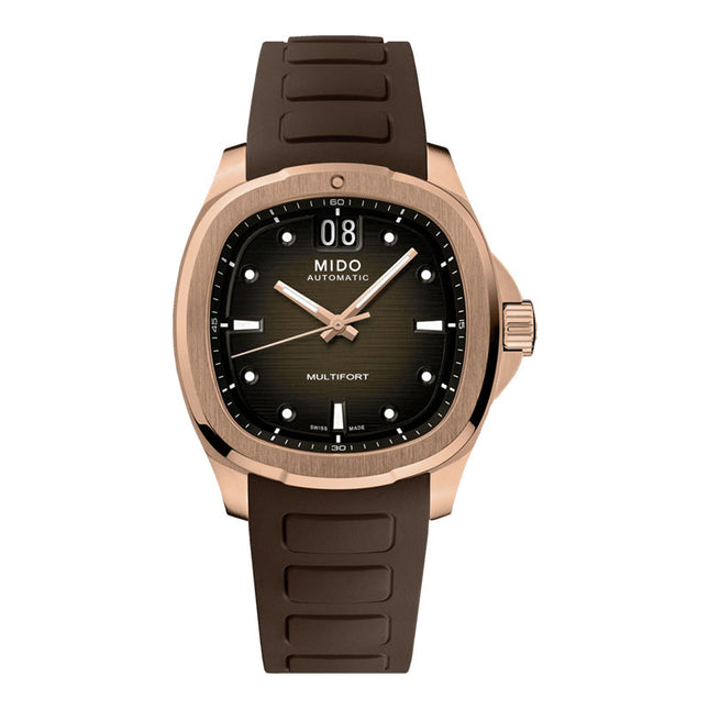 MIDO Multifort TV Big Date M049.526.37.291.00 Brown Gradient Dial Brown Rubber Strap