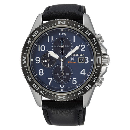 Seiko Prospex SSC737P1 Chronograph Solar 200M Water Resistance Blue Dial Black Leather Strap