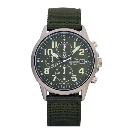 Alba AM3855X1 Chronograph Men Green Dial Green Nylon Strap