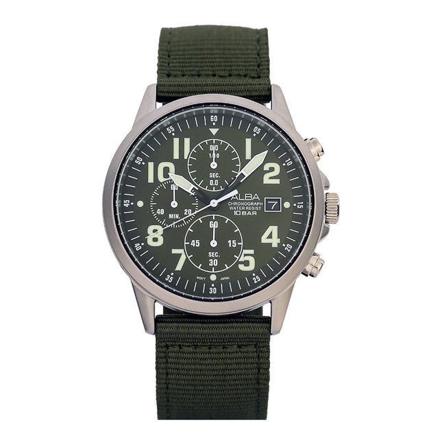 Alba AM3855X1 Chronograph Men Green Dial Green Nylon Strap