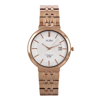 Alba Prestige AS9D70X1 Sapphire Crystal Man White Dial Rose Gold Stainless Steel Strap