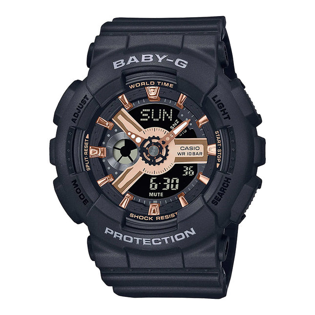 Casio Baby-G BA-110XRG-1ADR Digital Analog Rose Gold Dial Black Resin Band