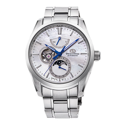 Orient Star Contemporary RE-AY0005A Men Open Heart Mother Of Pearl Dial Metal Strap