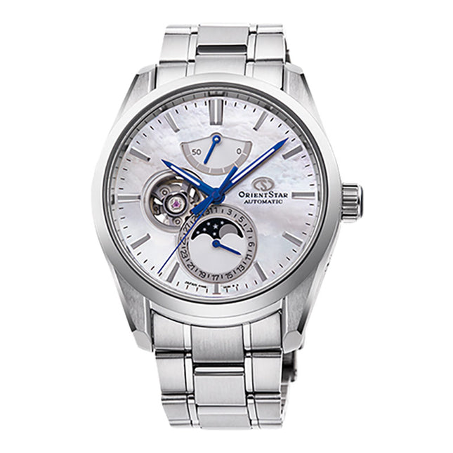 Orient Star Contemporary RE-AY0005A Men Open Heart Mother Of Pearl Dial Metal Strap