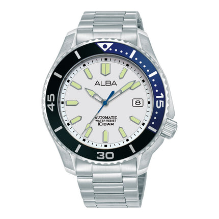 Alba Mechanical AU4085X1 Men Silver White Dial Stainless Steel Strap