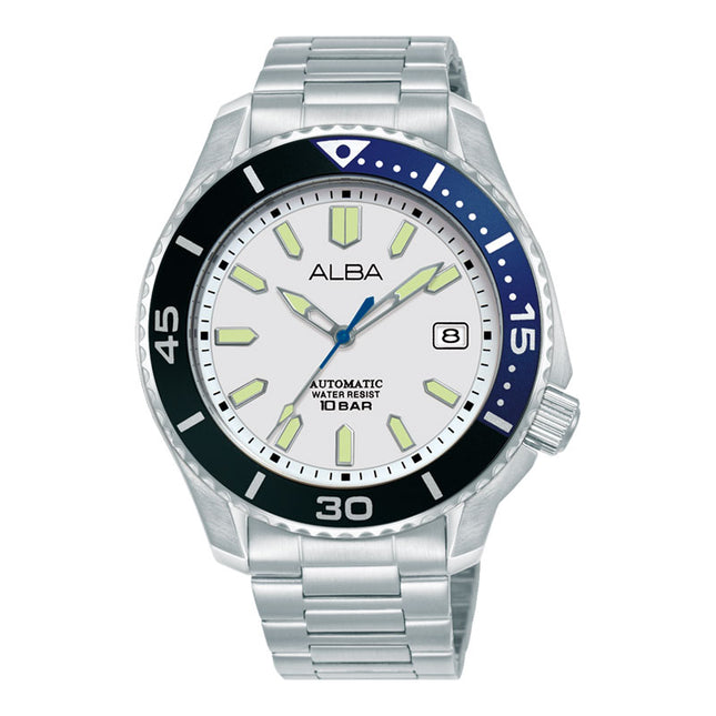Alba Mechanical AU4085X1 Men Silver White Dial Stainless Steel Strap