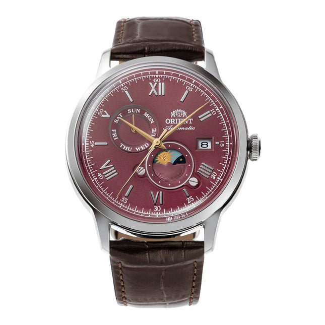 Orient Classic RA-AK0807R Bambino Automatic Sun & Moon Bordeaux Dial Brown Leather Strap